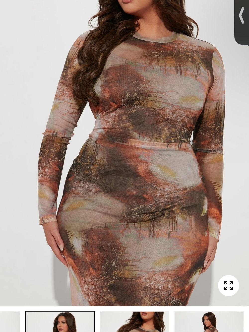 Mojave Mesh Long Sleeve Bodycon Maxi Dress in brown combo Rust Multi - Picture 6 of 7